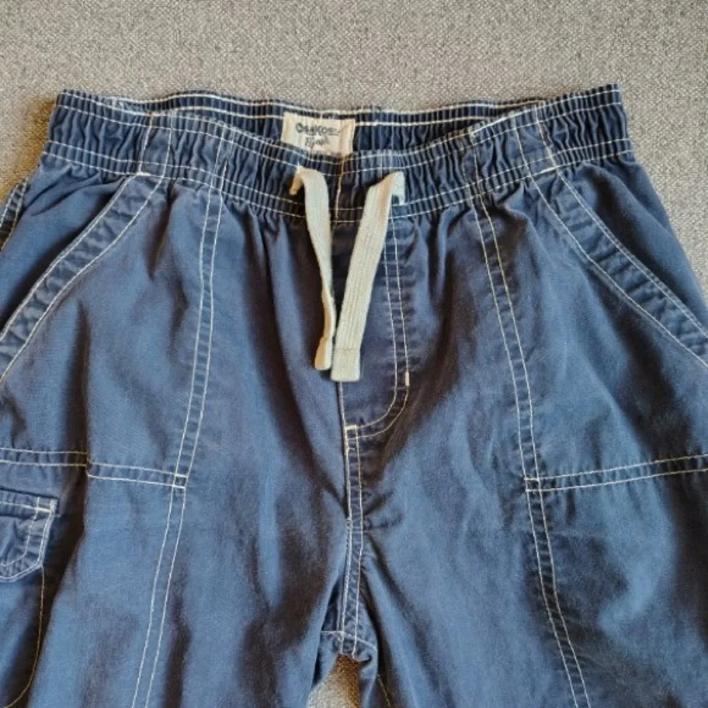 Oshkosh Bgosh Denim Shorts Boys 7X Blue Drawstring Cargo Stitched Pockets